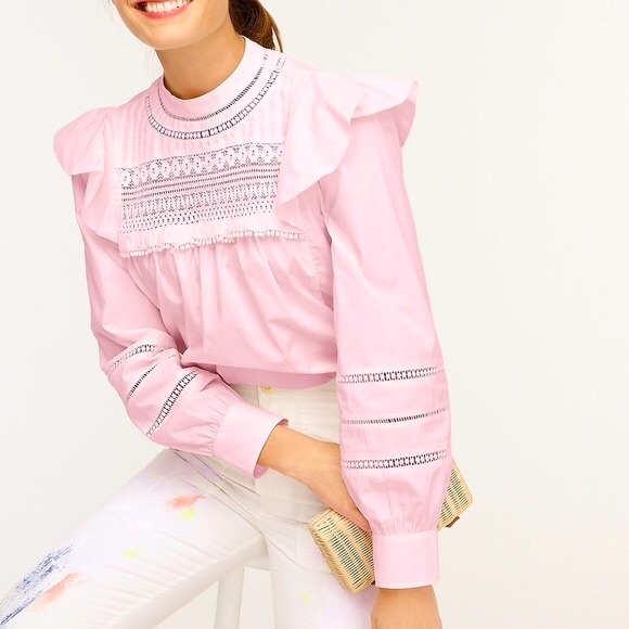 JCREW Crocheted Lace Ruffle Top NWT L Pink - Picture 4 of 5
